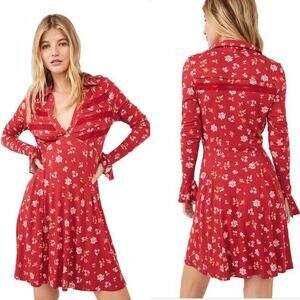 NWT Free People Good Days Long Sleeve Mini Dress In Pop Combo.--ZA3